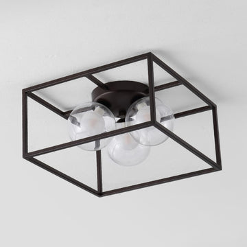 Kyle 14" 3-Light Modern Farmhouse Metal/Iron Open-Caged LED Flush Mount - JONATHAN Y